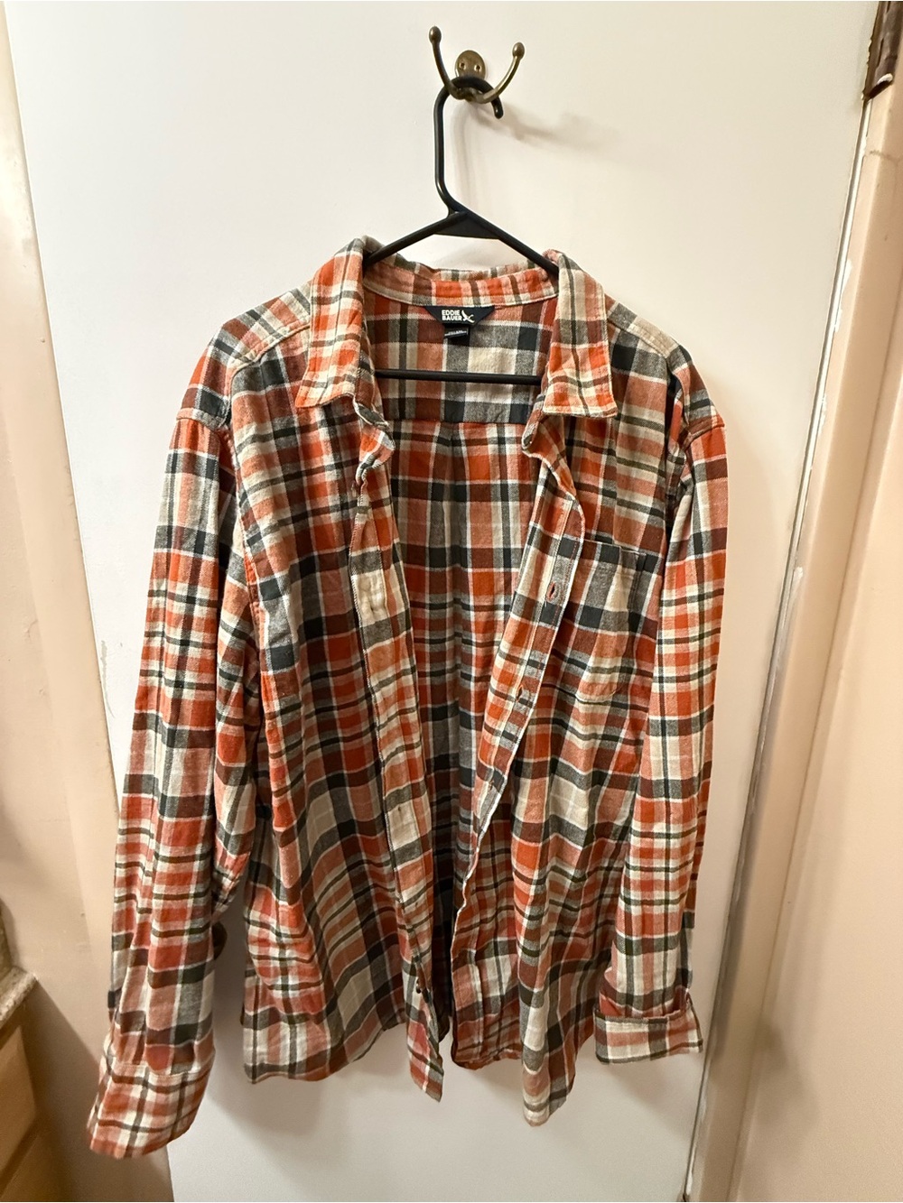 Eddie Bauer Orange, Cream & Gray Plaid Lightweight Shirt Jacket